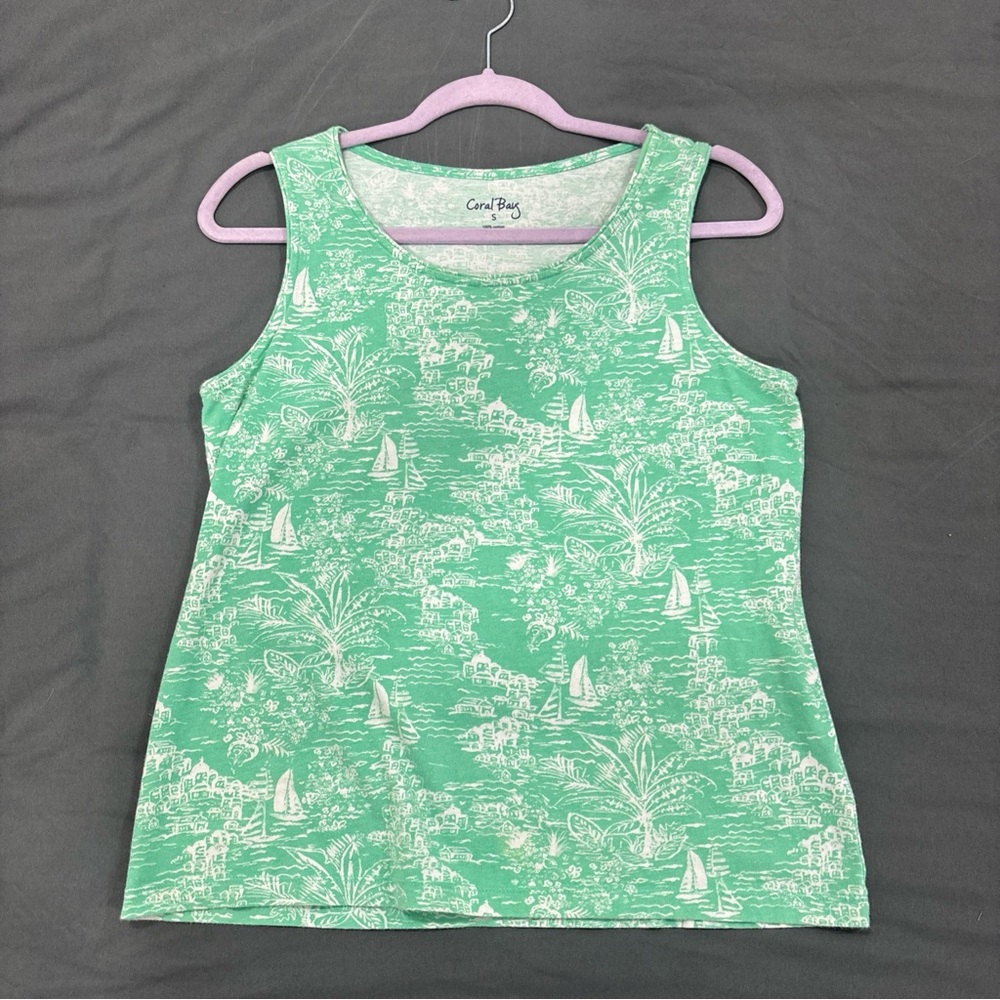 Coral Bay Mint Green Scenic Print Tank Top
